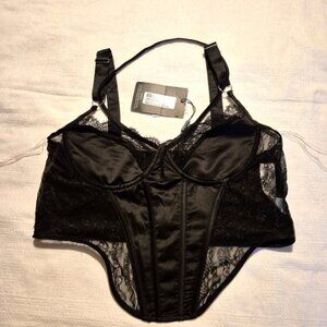 PRETTYLITTLETHING women's size 12 black satin mix thick strap corset New